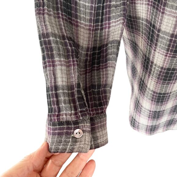 Natural Life Cotton Flannel Tunic Top Purple Gray Plaid Size MEDIUM Pockets Boho - Picture 7 of 9